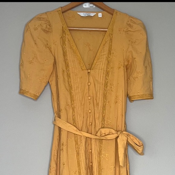 & Other Stories Dress Size 0 Yellow‎ Cotton Summer Maxi Floral Prairie Boho - Picture 3 of 7